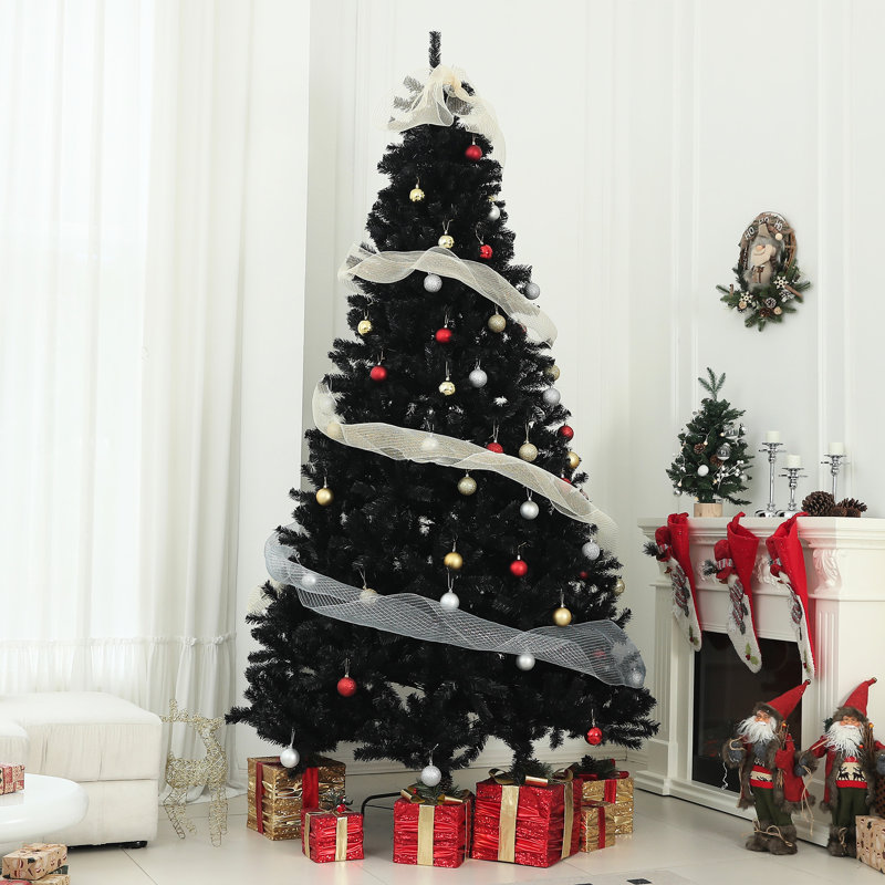 Arbre de Noël de 9 pi, bouts de branches 2132, fonction d'ouverture automatique, base en métal, décoration de bureau à domicile, grand arbre noir avec décor en acier ouvert et stable,