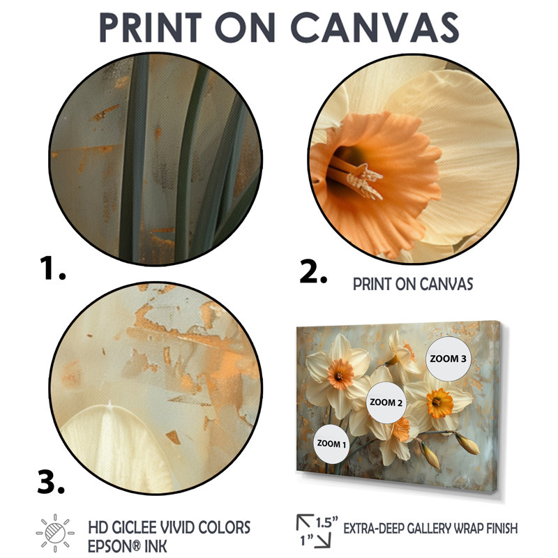 Jaune jaune blanc fragiles jonquilles - jonquilles murales salon, Cadre flottant brun, H 28 po x l 60 po