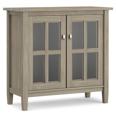 Warm Shaker 32"W Solid Wood Transitional Low Storage Cabinet with Tempered Glass Doors and Adjustable Shelves