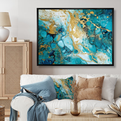 «Turquoise Luxury Abstract Fluid Art VI», reproduction d'art sur toile