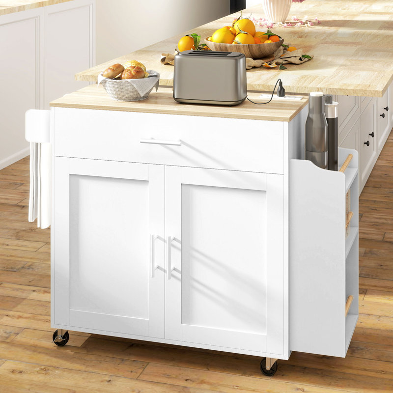 Îlot de cuisine mobile avec chariot électrique, Blanc