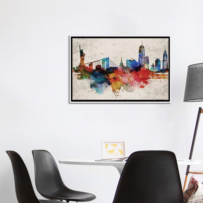 New York Abstract - impression d'art graphique, Aucun mat, H 26 po x l 40 po x 1,5 po, Toile blanche encadrée