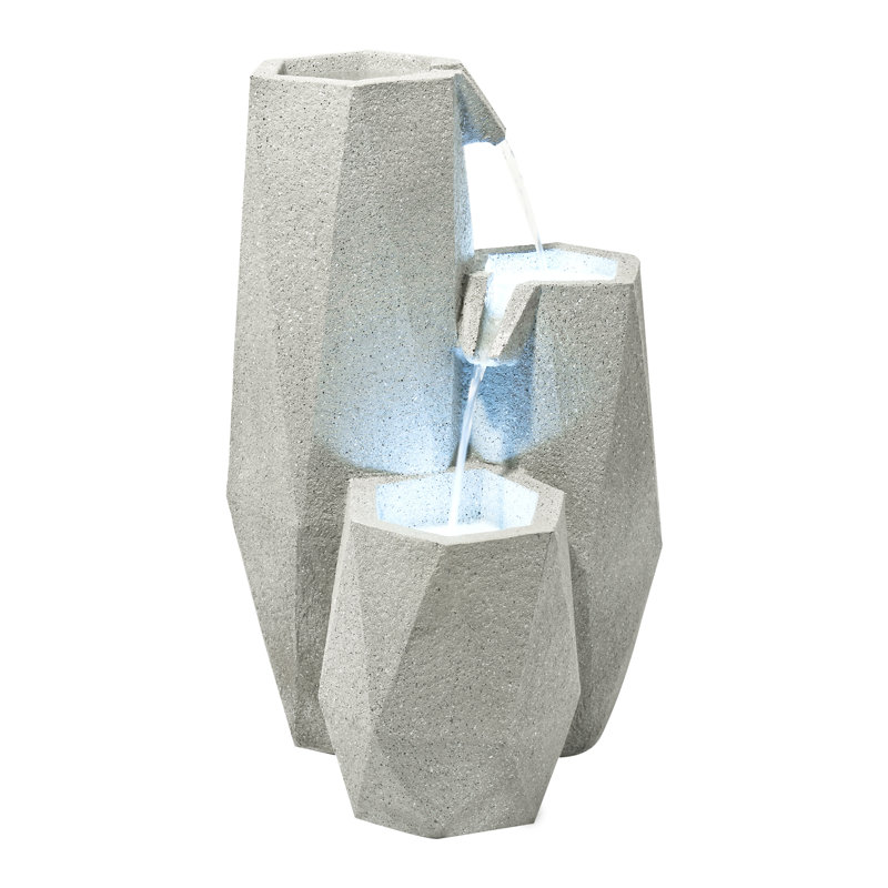 3-Tier Resin White Geometric Fountain With LED Lighting