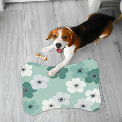 Mint and Teal Motifs - 1 Piece Bone Shape Feeding Mat