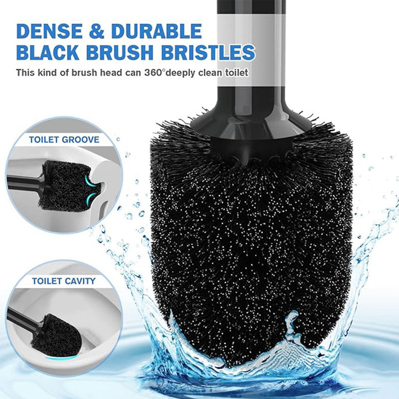 Black 2-in-1 Toilet Brush and Plunger Set with Ventilated Holder