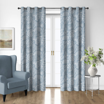 Shellabrate Cornflower Cotton Grommet Top Drapery Panel Set of 2