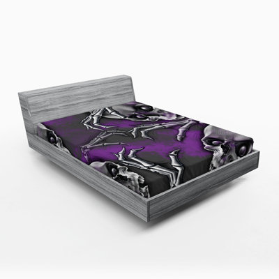 Ambesonne Skull Fitted Sheet 2-Pack Spooky Smiling Skeleton Purple Grey and Black