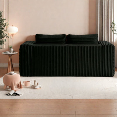 Causeuse à compression, canapé de maison moderne en velours côtelé noir compact