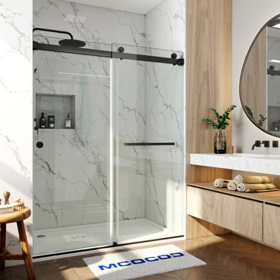 Porte de douche coulissante double sans cadre avec verre transparent 3/8 po (10 mm) Opal Mirage MCOCOD56 - l 60,5 po x H 60 po