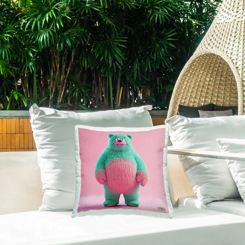 Coussin d'extérieur souriant «Bear Green» par RB
