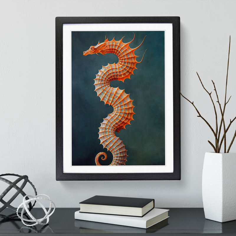 Seahorse Dragon - Single Picture Frame Painting, 46cm H x 34cm W x 2cm D, Black