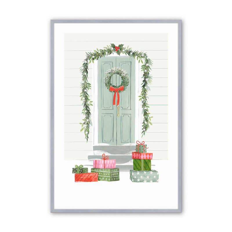 Impression de porte de Noël charmant, Cadre en chrome poli, H 15,25 po x l 12,25 po