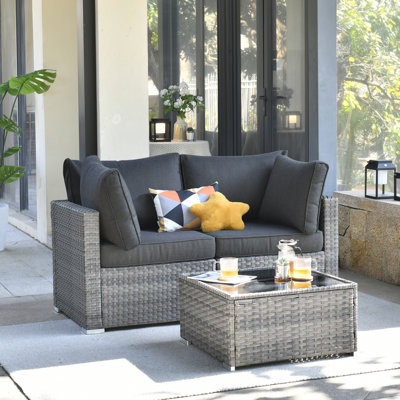 2-person Outdoor Sectional With Cushions,all-weather Wicker Patio Set