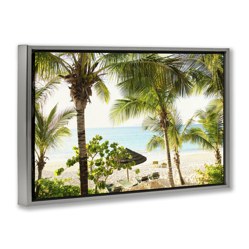 Toile flottante encadrée «Tropical Beach Resort» par Susan Bryant, Cadre flottant gris lustré, H 17 po x l 25 po