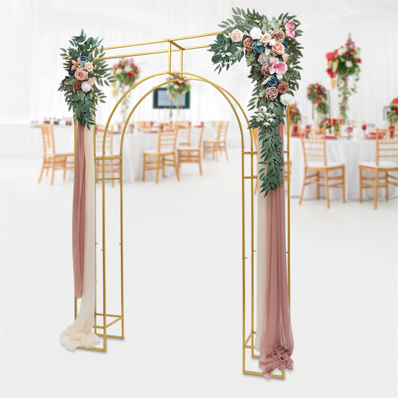 98.4'' H X 70.8'' W Carbon Steel Wedding Backdrop Stand, Gold
