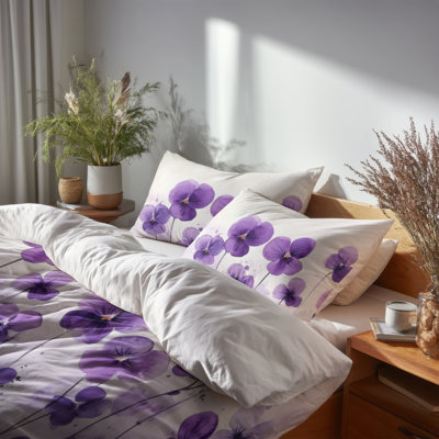 Purple Pansy Garden Bedding Set of 3 - Cottage Duvet Cover