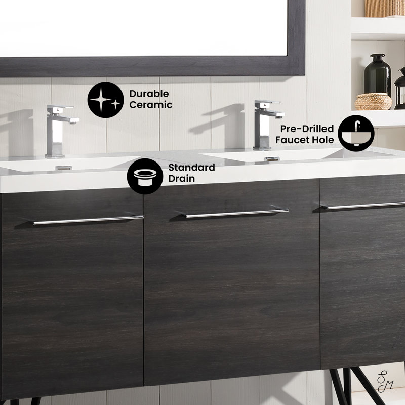 Ensemble de meuble-lavabo double 60 po, 2 portes, 1 tiroir et 1 tiroir Annécy, Noir, Simple