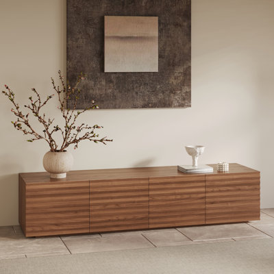 75'' Wooden Tv Stand With 4 Drawers, Modern Striped Media Console