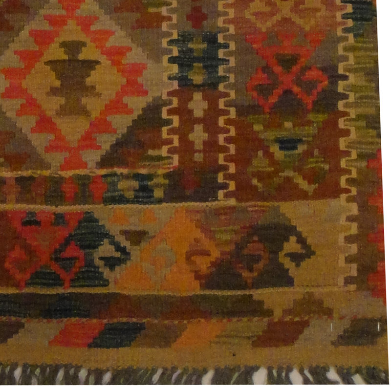 Tapis rouge / brun / vert Kilim