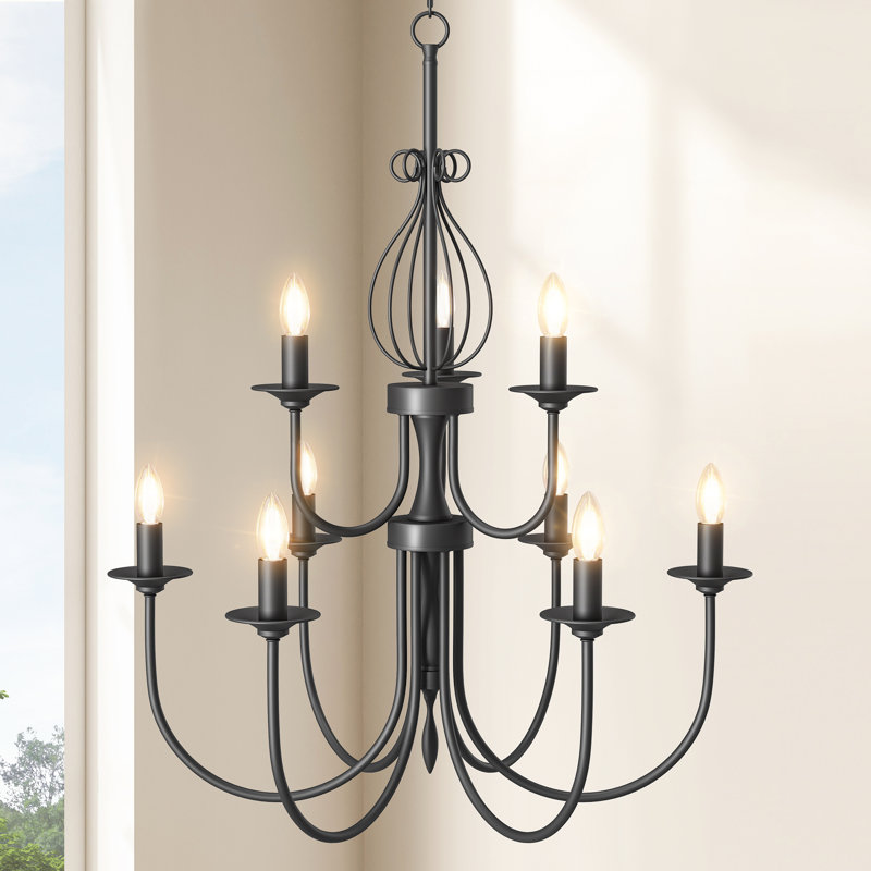 9 - Light 30"W Candle Style Dimmable Classic / Traditional Chandelier