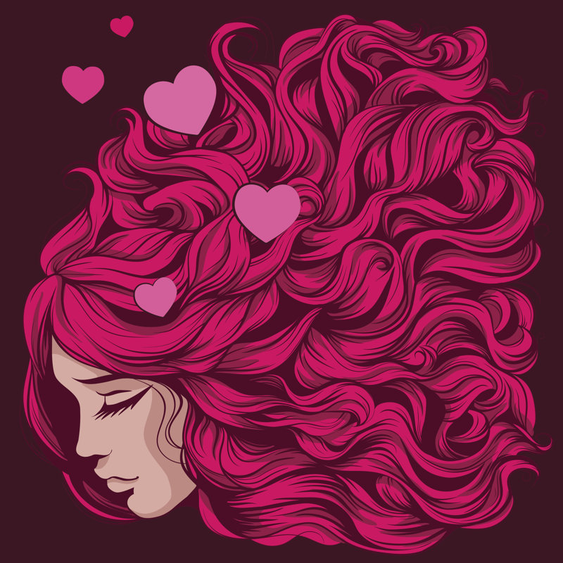 Loving Girl With Pink Long Hair - Wrapped Canvas Print, 30cm H x 30cm W x 3.8 cm D