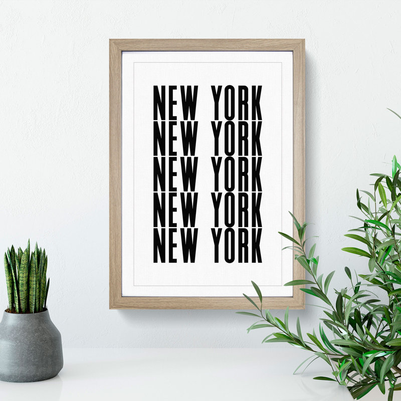 New York New York - Picture Frame Typography, Oak Framed, 65cm H x 48cm W x 2cm D