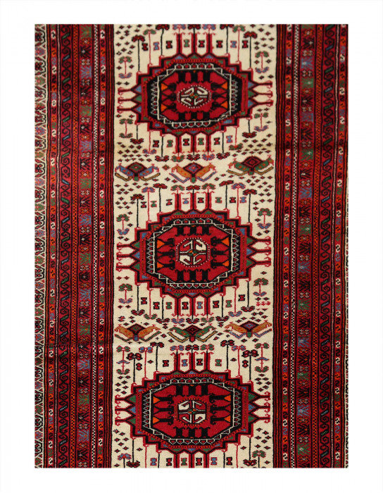 One-of-a-Kind 3'6"x12'10" Area Rug in Beige/Red/Navy Blue