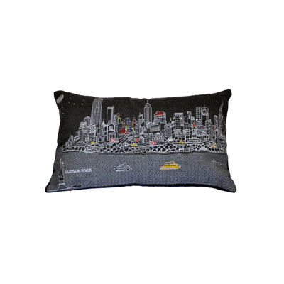 14" X 35" Cream NYC Daylight Skyline Lumbar Decorative Pillow