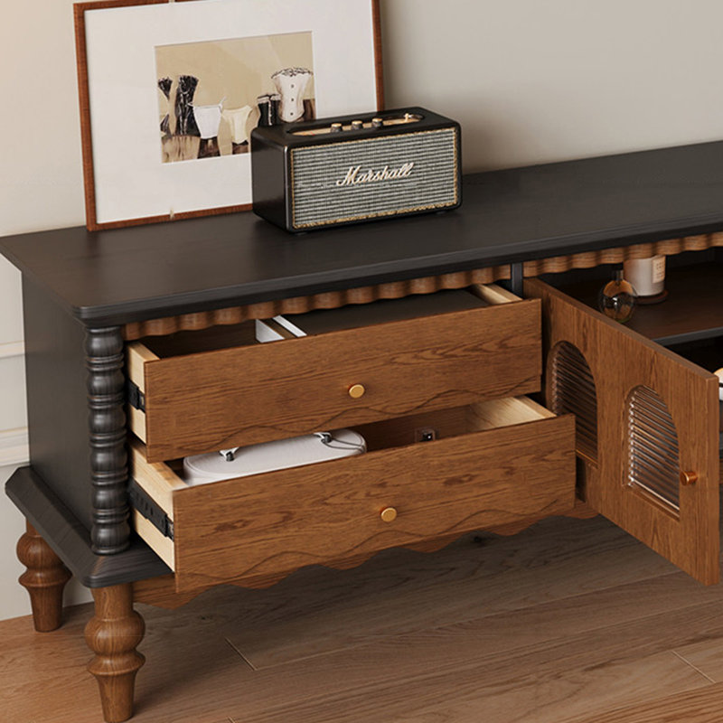Meuble télé rétro en bois massif de style français, H 22 po x L 78,7 po x l 15,7 po, Noir