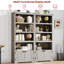 Bibliothèque de style campagnard à 5 niveaux avec 2 portes – Étagères antidérapantes réglables, rangement haut idéal pour bureau, salon ou bibliothèque – Finition noire gaufrée, poignée noire