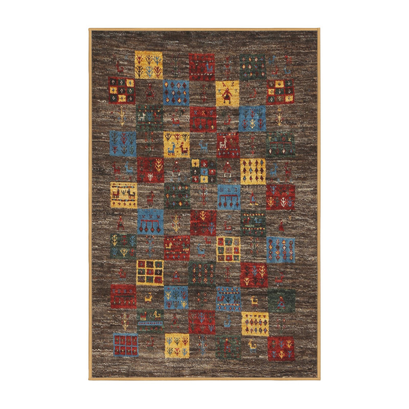 Tapis contemporain beige / brun / gris, Rectangle 5 pi x 7 pi