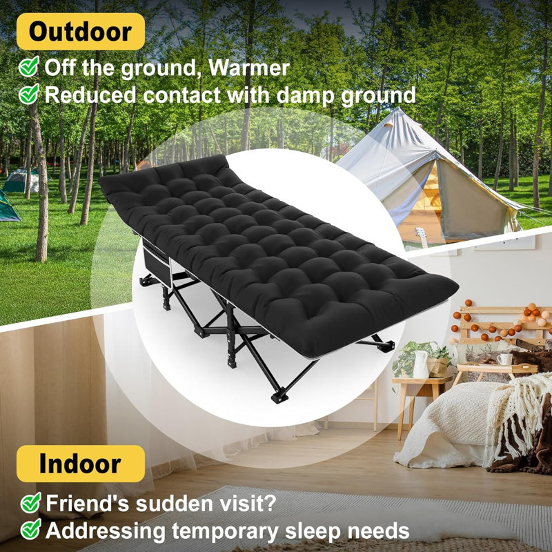 Portable Folding Camping Cot with Mattress, Black
