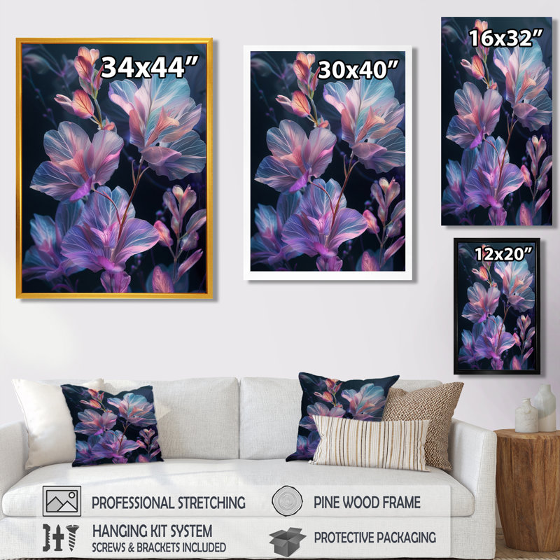 Rose rose, bleu, fleur de pomme II, Toile tendue, H 12 po x l 20 po