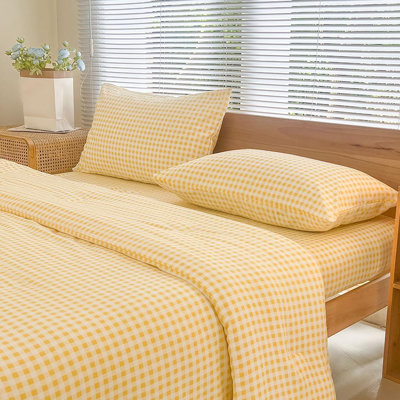 Ensemble d'édredon en microfibre prélavée Gingham