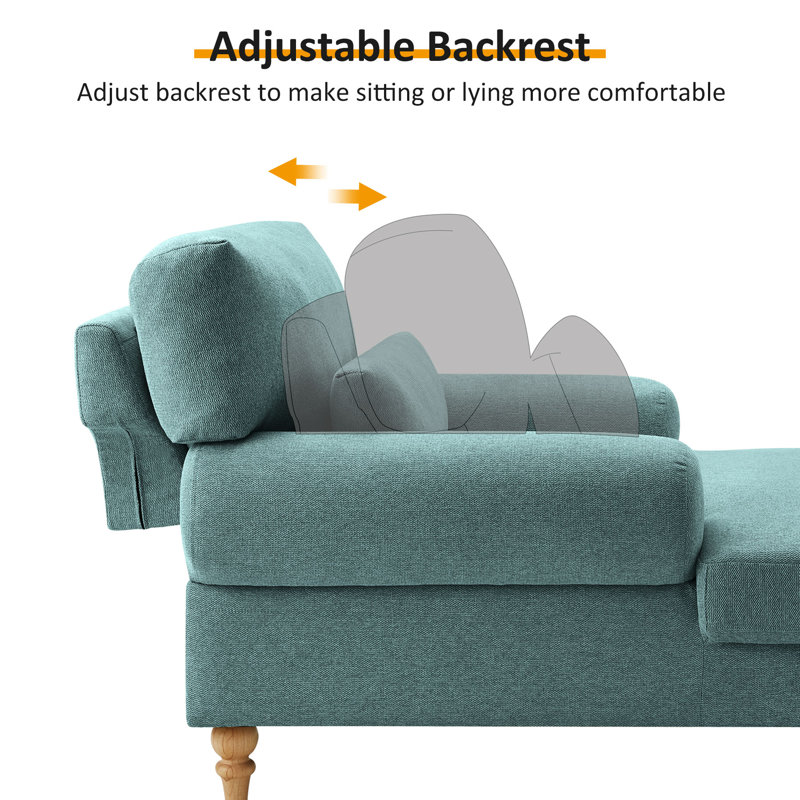 Davene Upholstered Chaise Lounge with Adjustable Backrest, Pine Green Polyester Blend, Brown