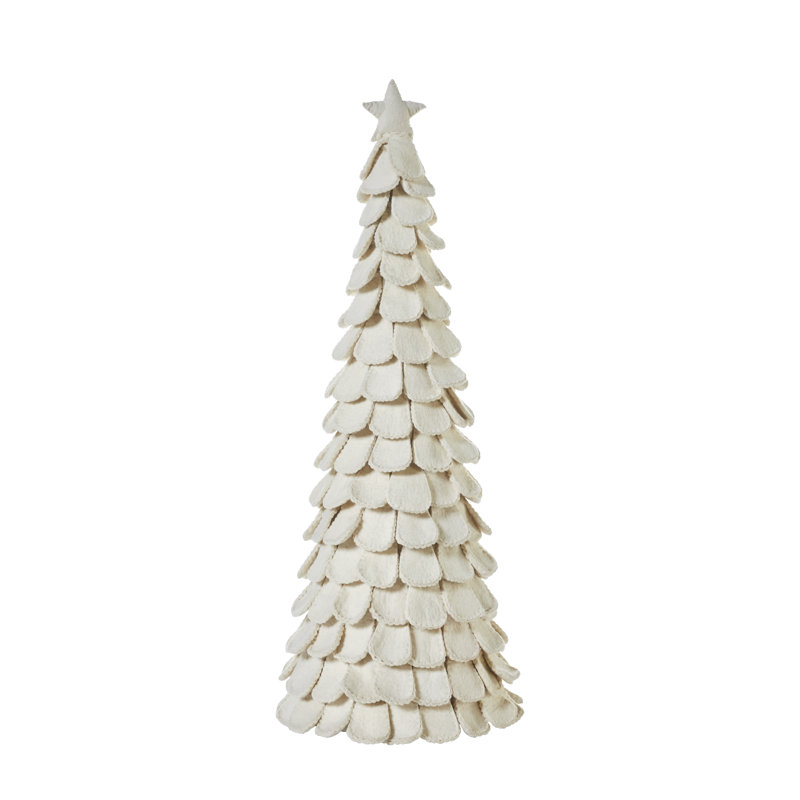 Pair of Handmade Cream Tabletop Christmas Trees in Hand Felted Wool- XL- 26" and 36"