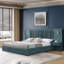 Très grande base de lit tapissier très grand avec motif plissé, table de chevet intégrée et lampe réglable-1090381369-1090381370
