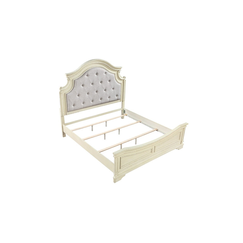 Lit confortable très grand pour la chambre à coucher - Tête de lit en bois massif beige antique