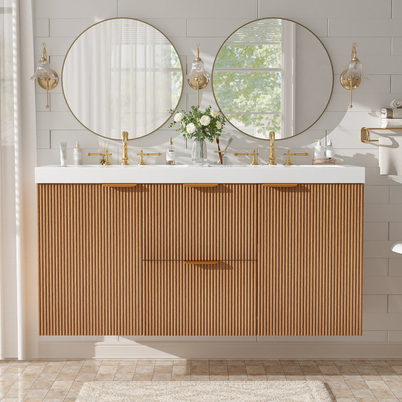 Meuble-lavabo double 47,24 po avec comptoir SMC, 2 tiroirs et 2 armoires à fermeture en douceur, meuble-lavabo double mural