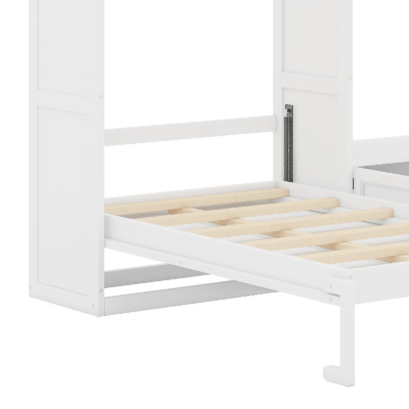 Lit escamotable en bois avec meuble télé, Blanc