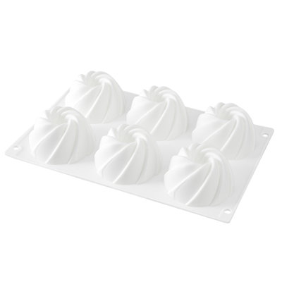 Restaurantware-Pastry Tek 6 Cavities Mini Bundt Cake Pans, 10 Oven-Ready Mini Fluted Tube Cake Pans - Flexible, Freezable, White Silicone Baking Molds, Easy Release, For Baking Cupcakes or Donuts