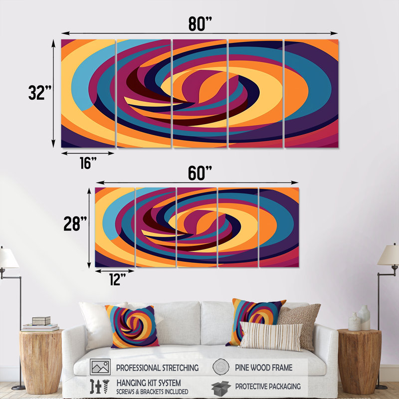 Cyerra - Ensemble de 5 décorations murales abstraites en spirale, H 28 po x l 60 po