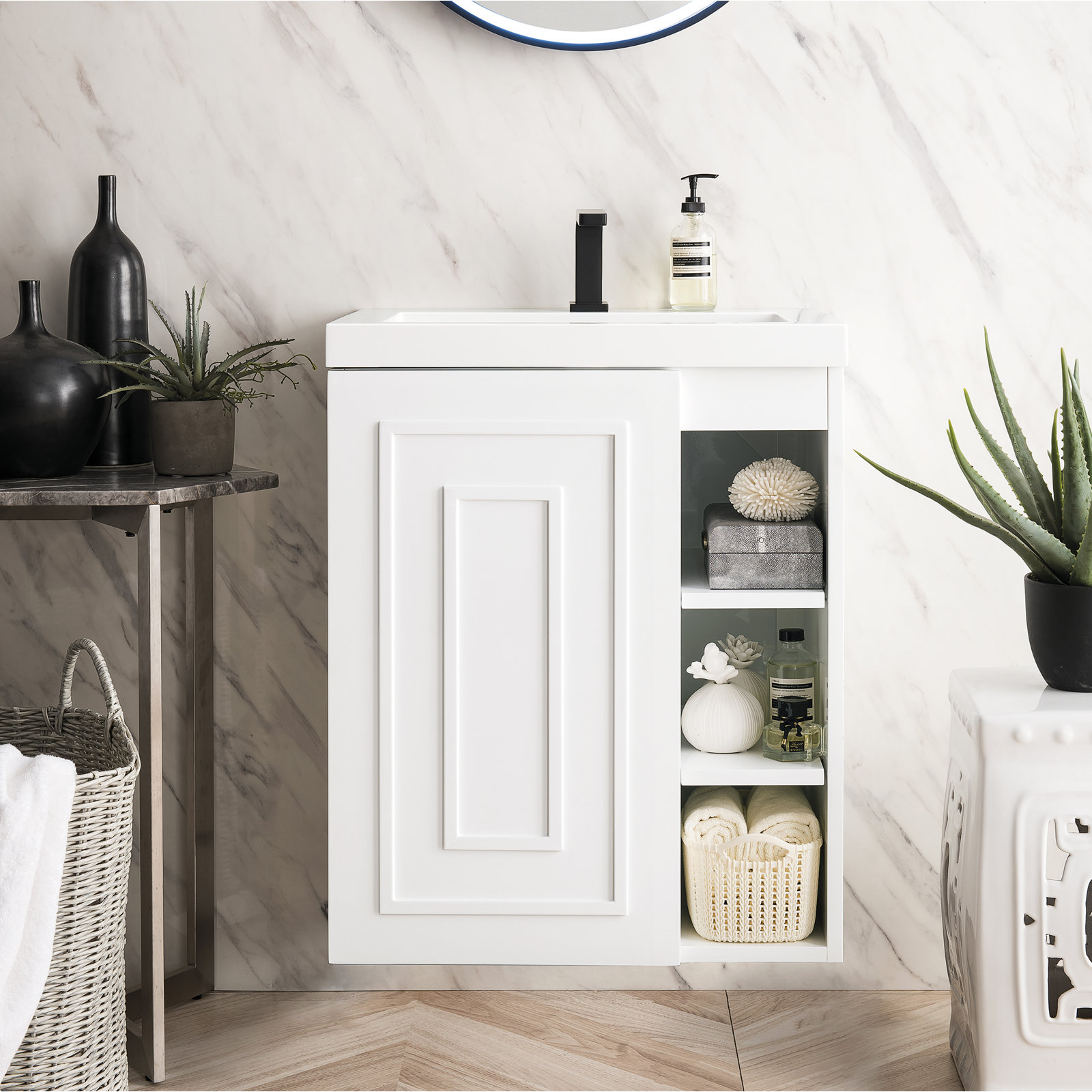 Alicante 24" Floating Single Bathroom Vanity Set, Glossy White