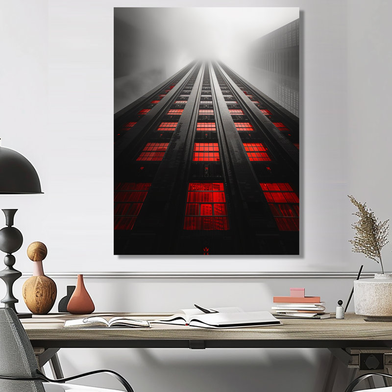 Structure grise et rouge - gratte-ciel - salon d'art mural gratte-ciel, H 12 po x l 20 po, Toile tendue