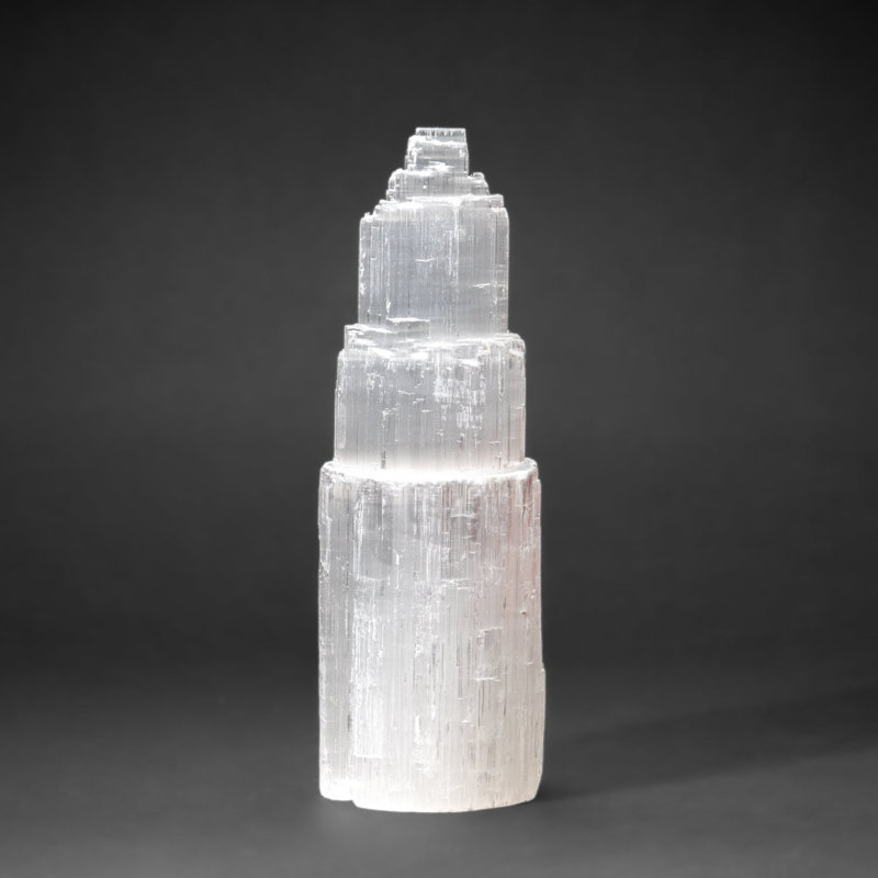 Large Cats-Eye Selenite (10") Castle Tower From Morocco