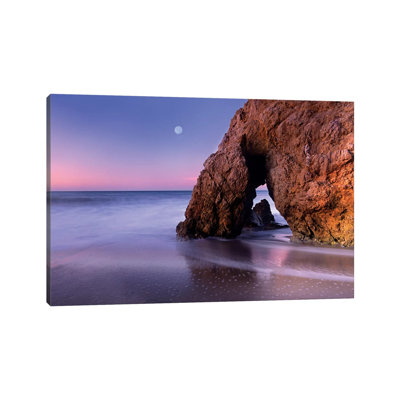 Sea Arch And Full Moon Over El Matador State Beach by Tim Fitzharris - Wrapped Canvas Print