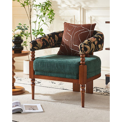 Fauteuil d'appoint en bois massif et tissu de style français pour le salon et la chambre.