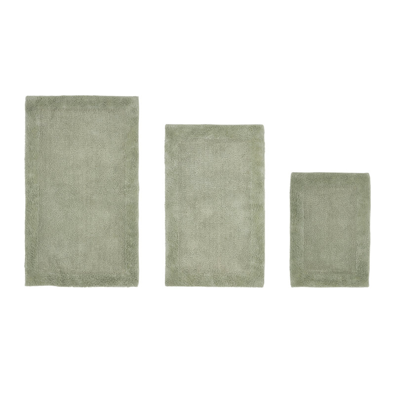 Ensemble de tapis pour salle de bain réversible 100% coton 2370 g / m² Merkel - ultra doux, très absorbant, lavable à la machine, certifié OEKO-TEX, idéal pour la douche, la baignoire et le meuble-lavabo, sauge foncé