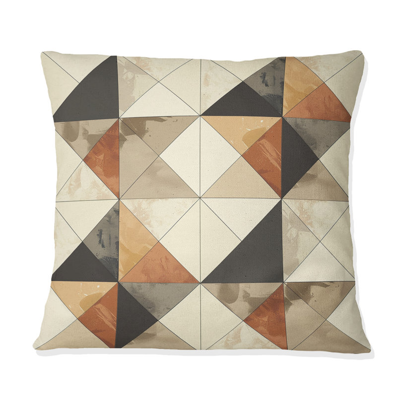 Coussin décoratif à motif géométrique brun II - Mid-Century, H 16 po x l 16 po