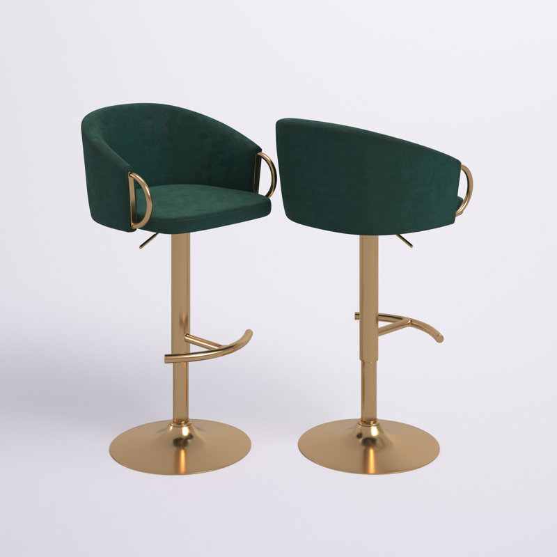 Josie Adjustable Bar Stools with Rounded T Footrest, Green Seat/Gold Frame